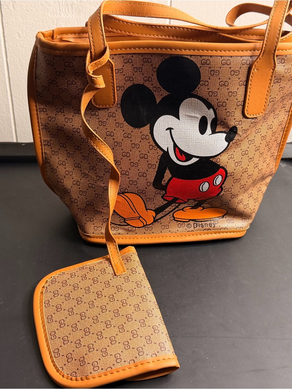 Disney Mickey Canvas Tote Bag in Tan and Orange